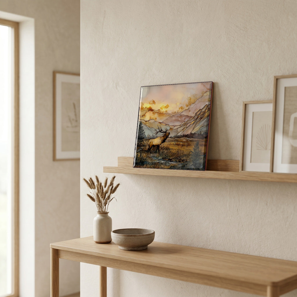 On a picture ledge, where the light comes in.