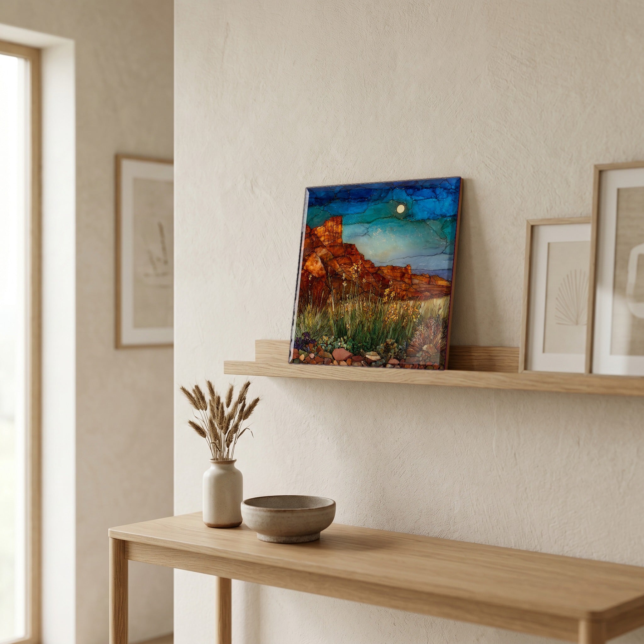 In the entryway, first thing you see.