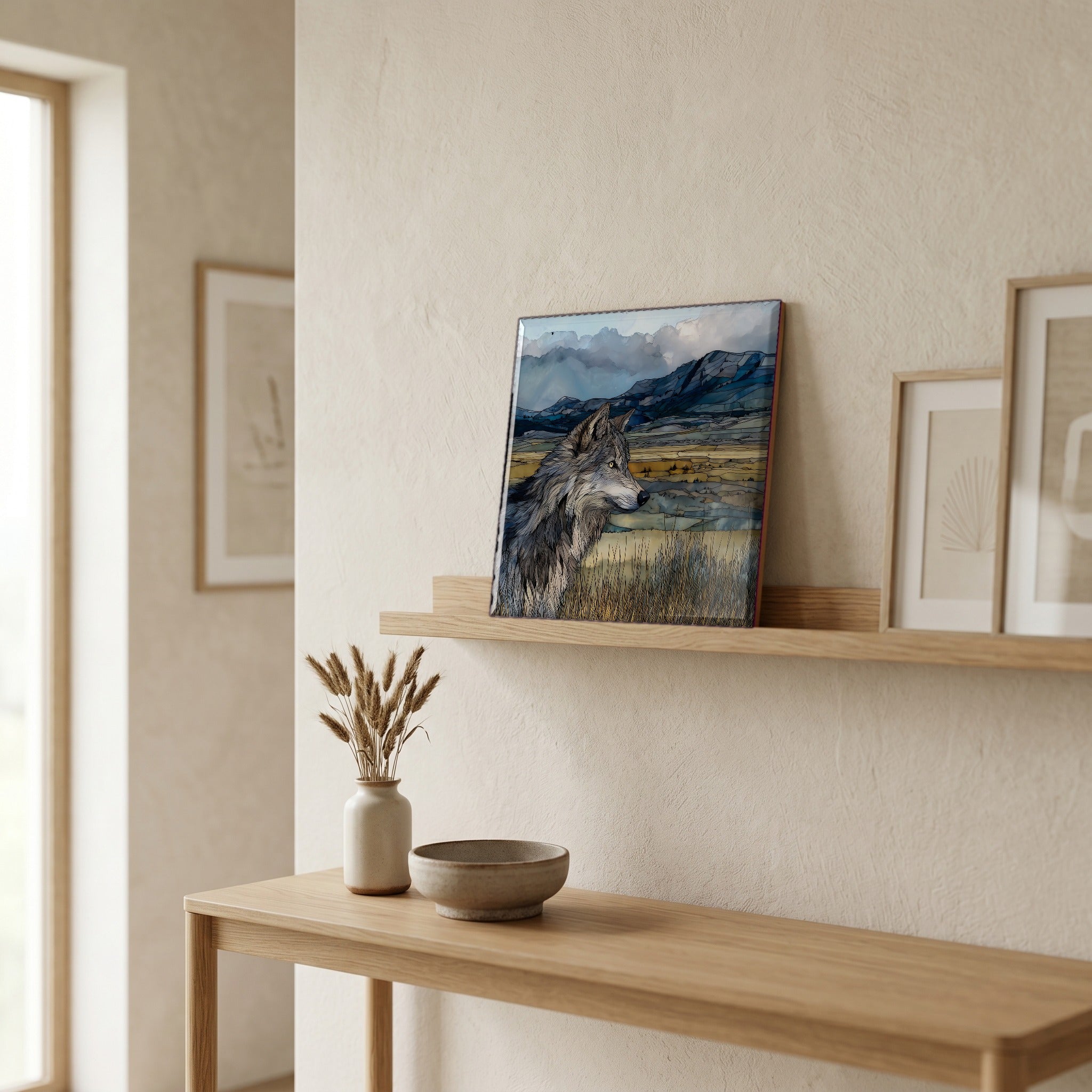 In the entryway, first thing you see.