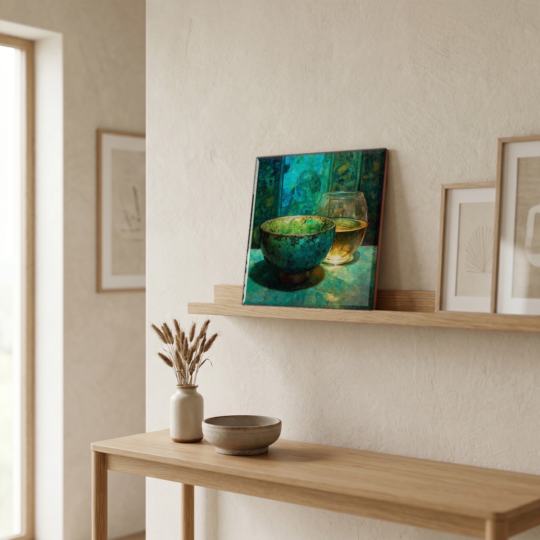 In the entryway, first thing you see.