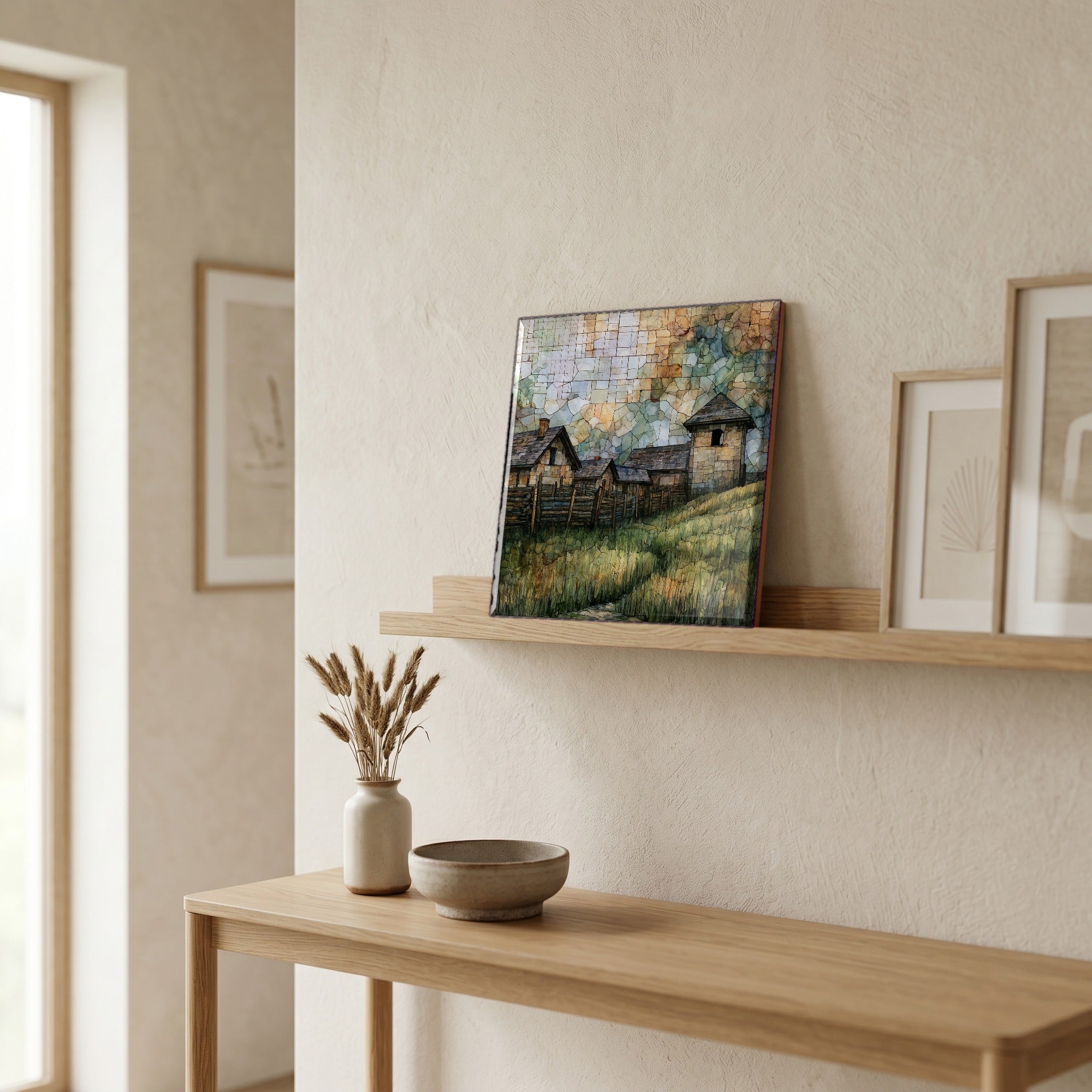 In the entryway, first thing you see.