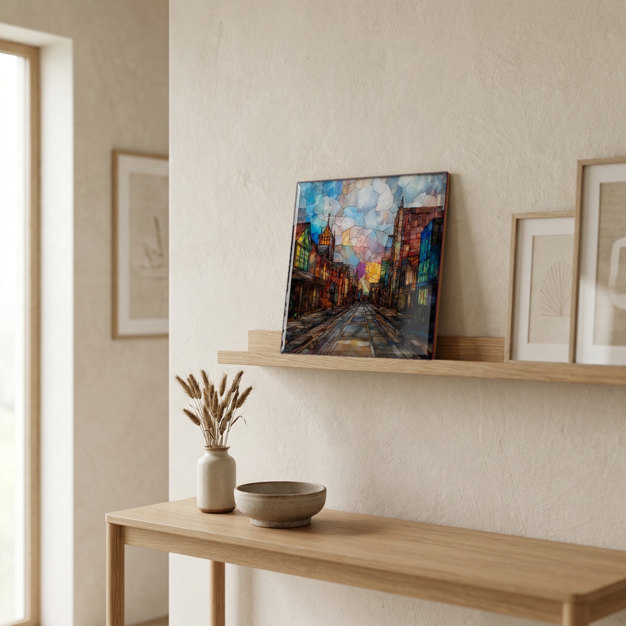 In the entryway, first thing you see.