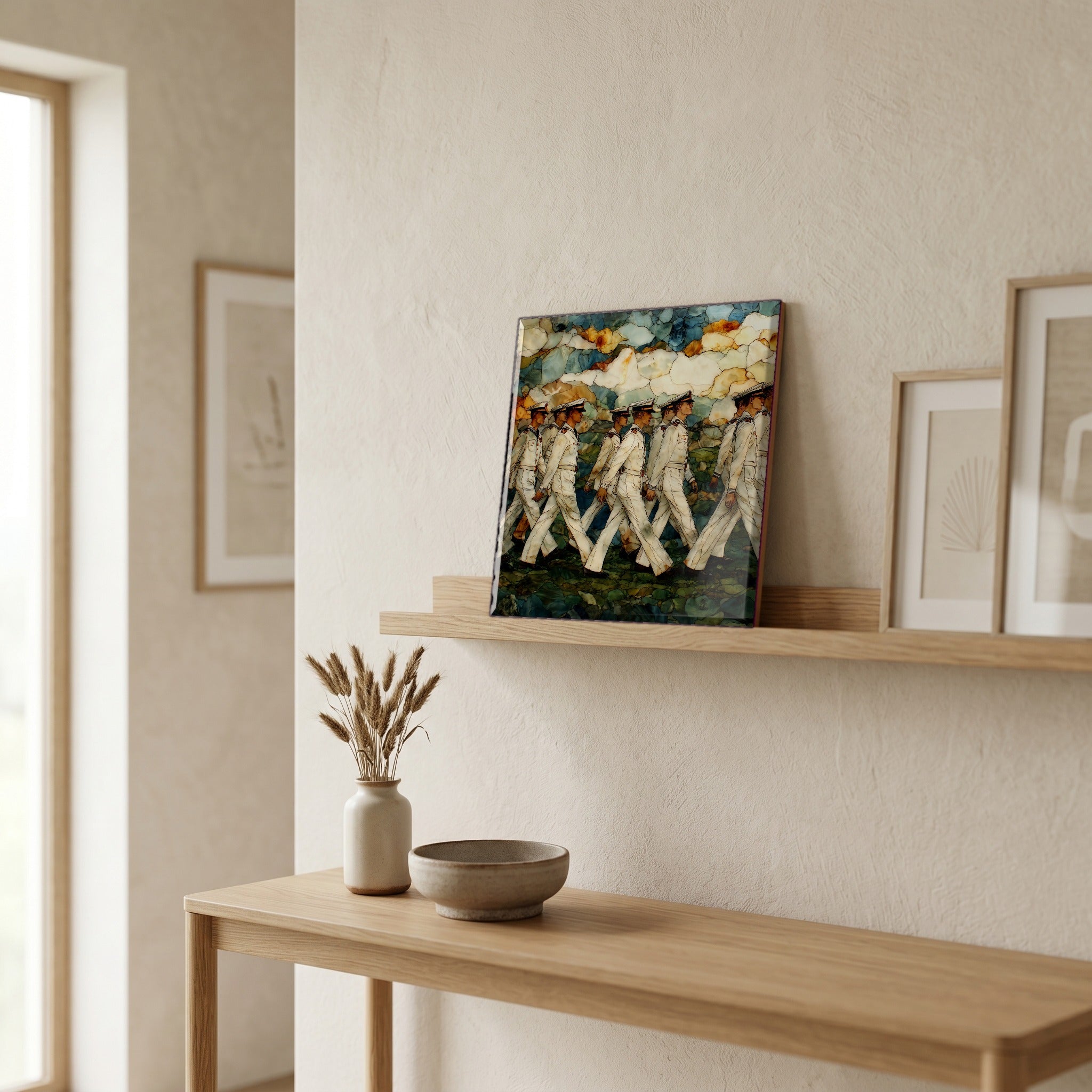 In the entryway, first thing you see.