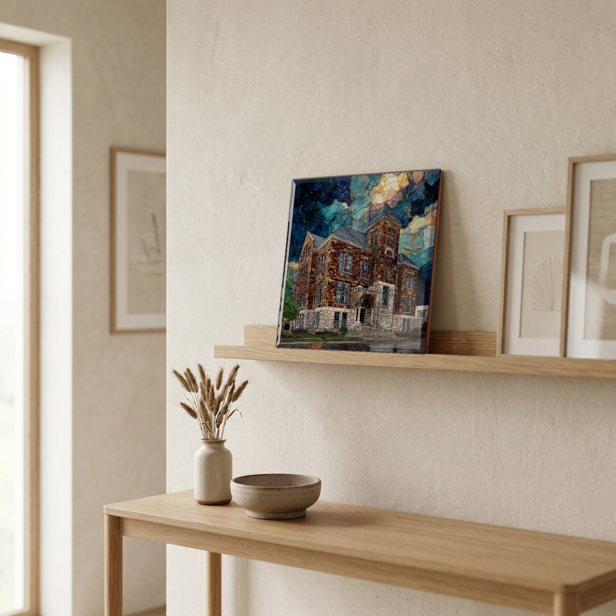 In the entryway, first thing you see.