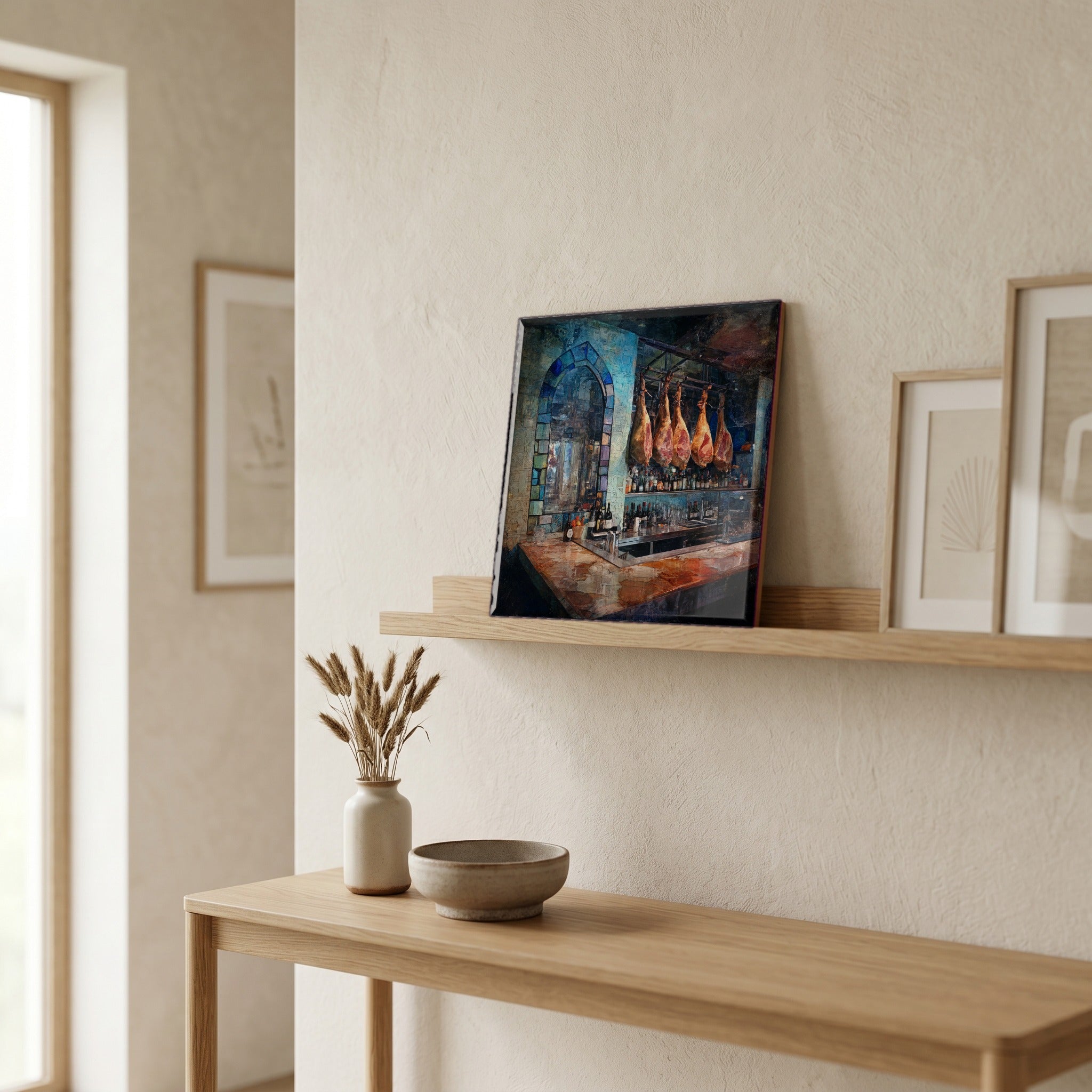 In the entryway, first thing you see.