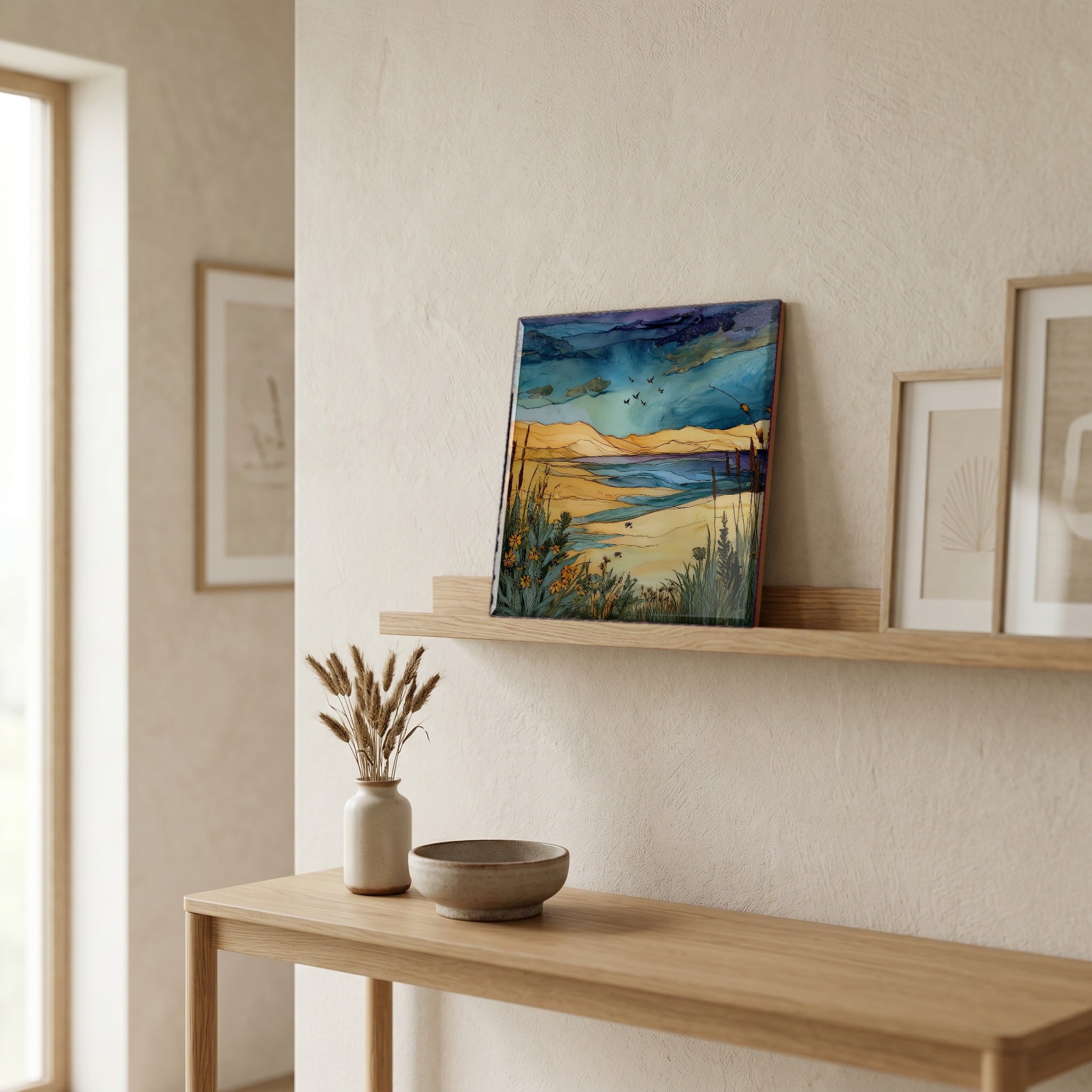 In the entryway, first thing you see.