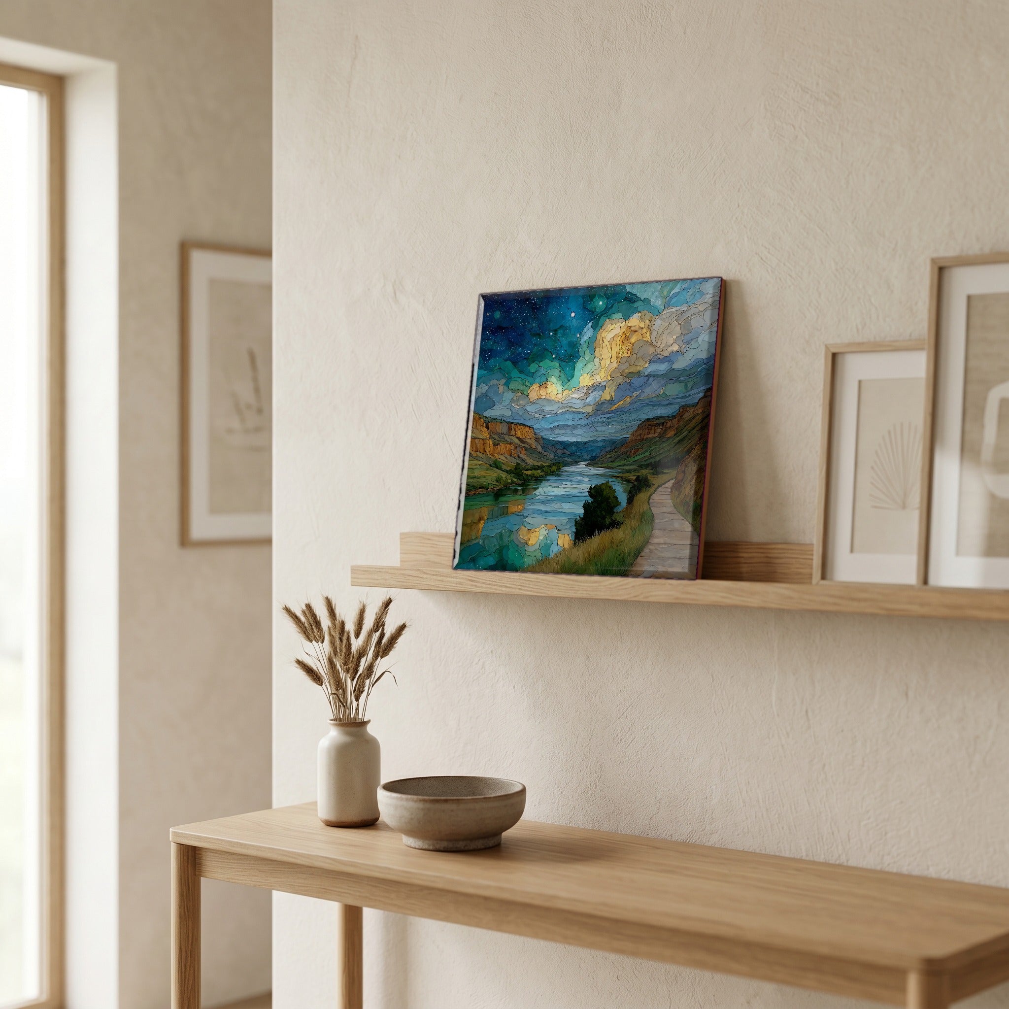 In the entryway, first thing you see.