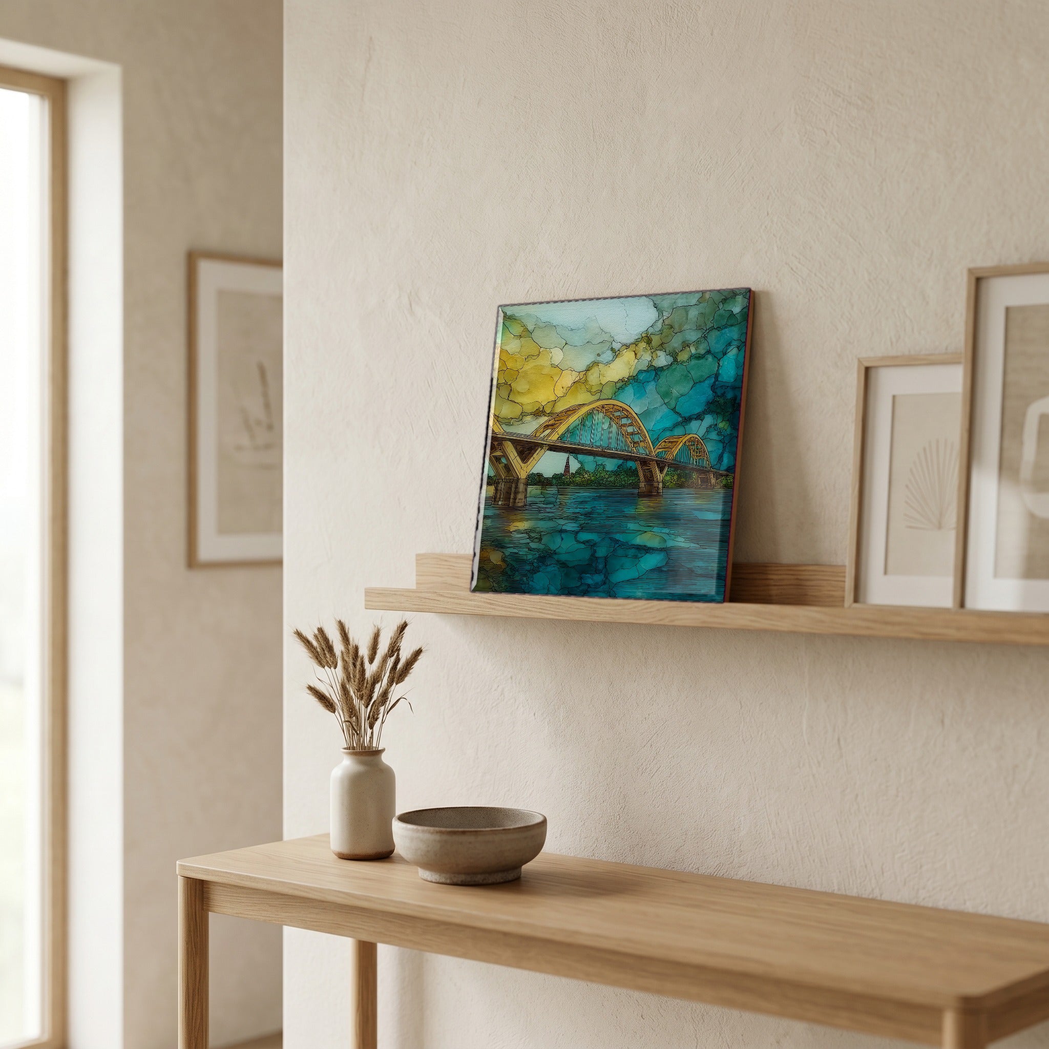 In the entryway, first thing you see.