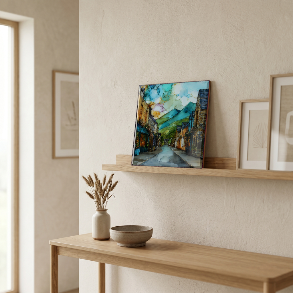 On a picture ledge, where the light comes in.