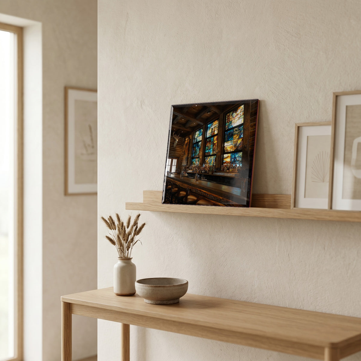 In the entryway, first thing you see.
