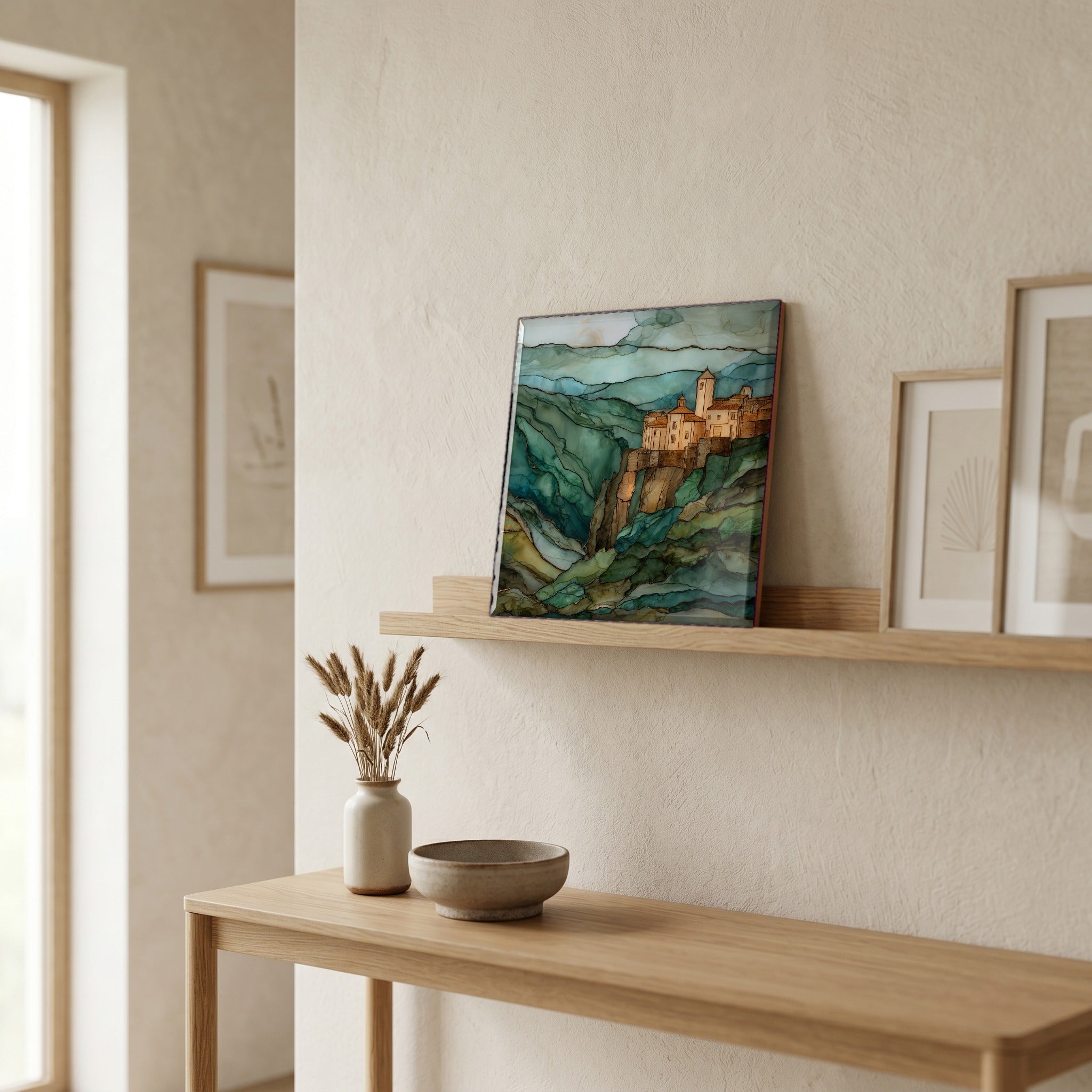 In the entryway, first thing you see.