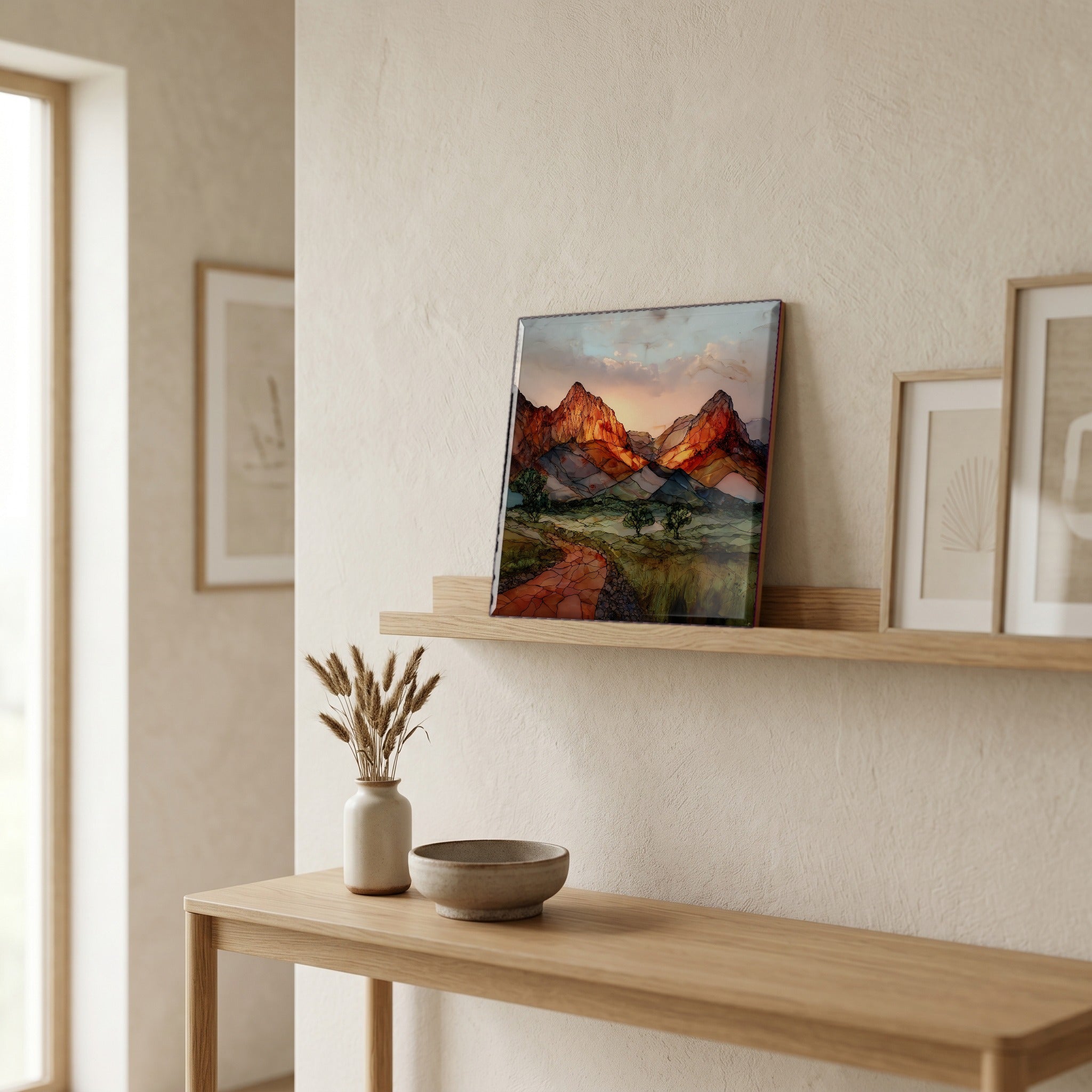 In the entryway, first thing you see.