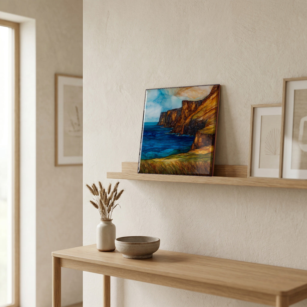 On a picture ledge, where the light comes in.
