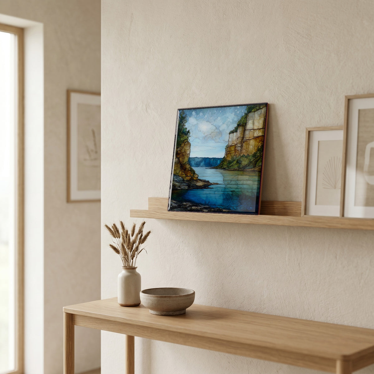 In the entryway, first thing you see.