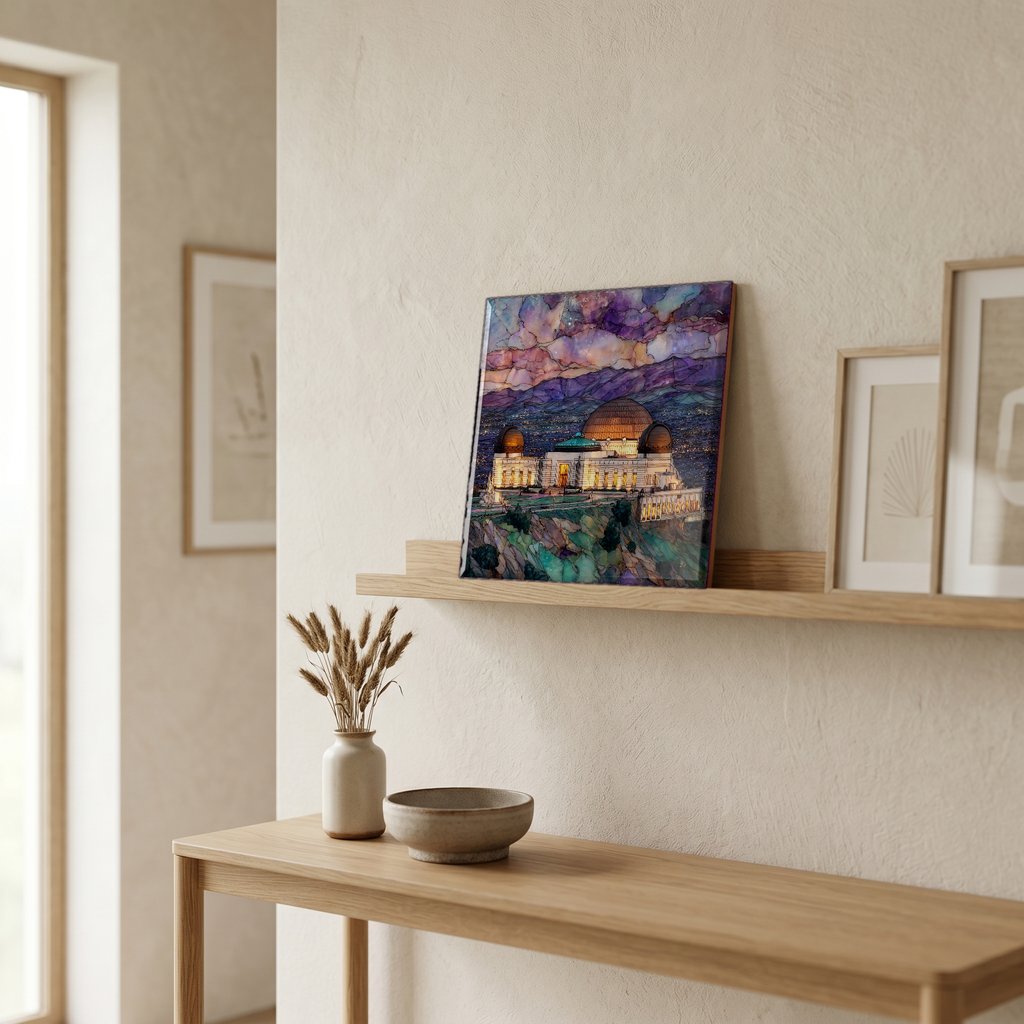On a picture ledge, where the light comes in.