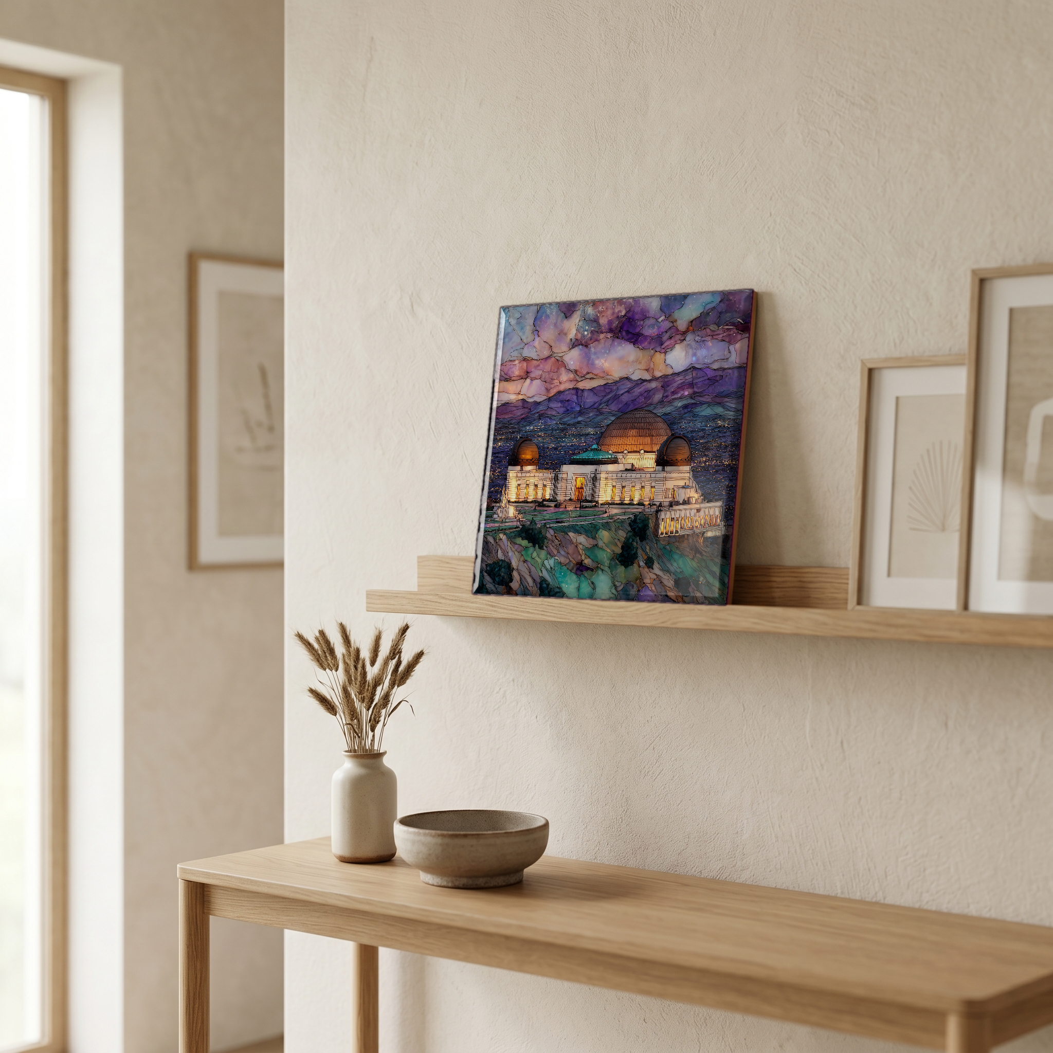 On a picture ledge, where the light comes in.