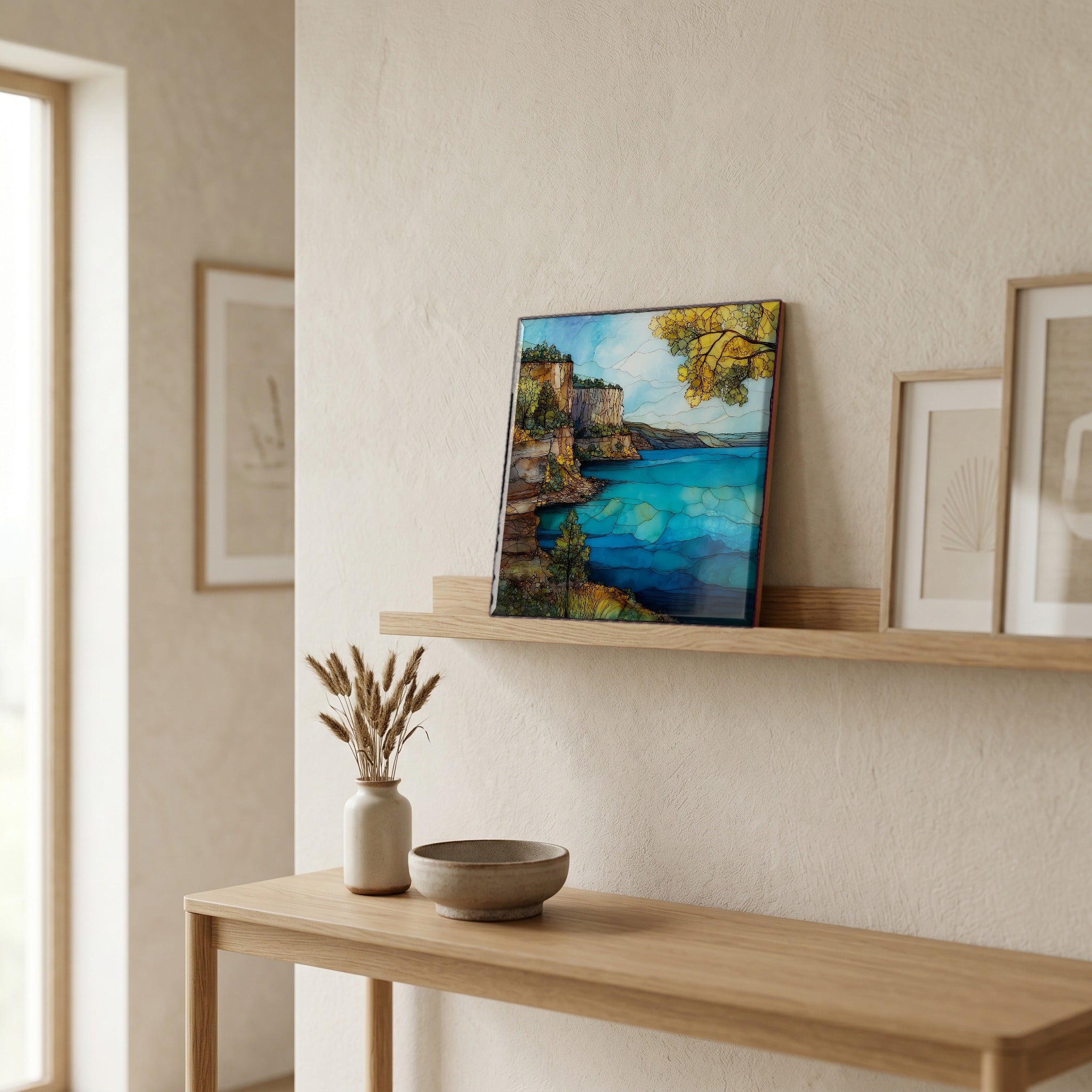 In the entryway, first thing you see.