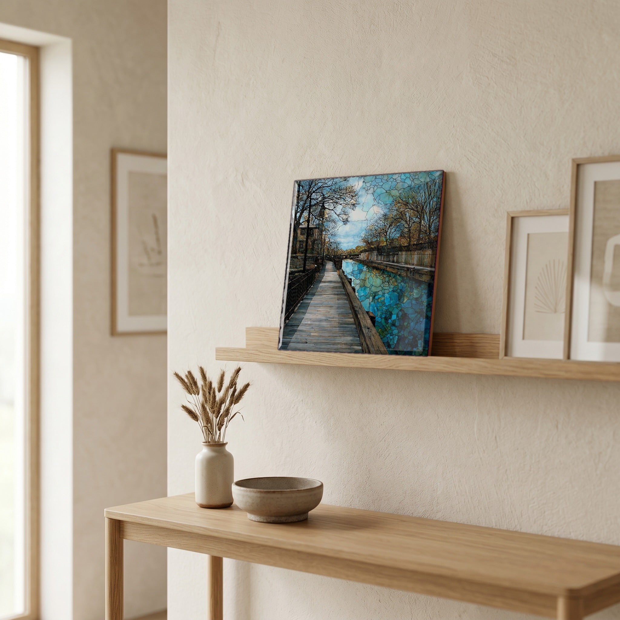 In the entryway, first thing you see.