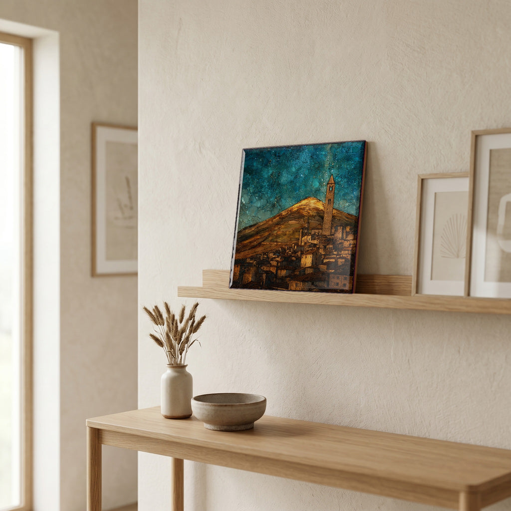 On a picture ledge, where the light comes in.