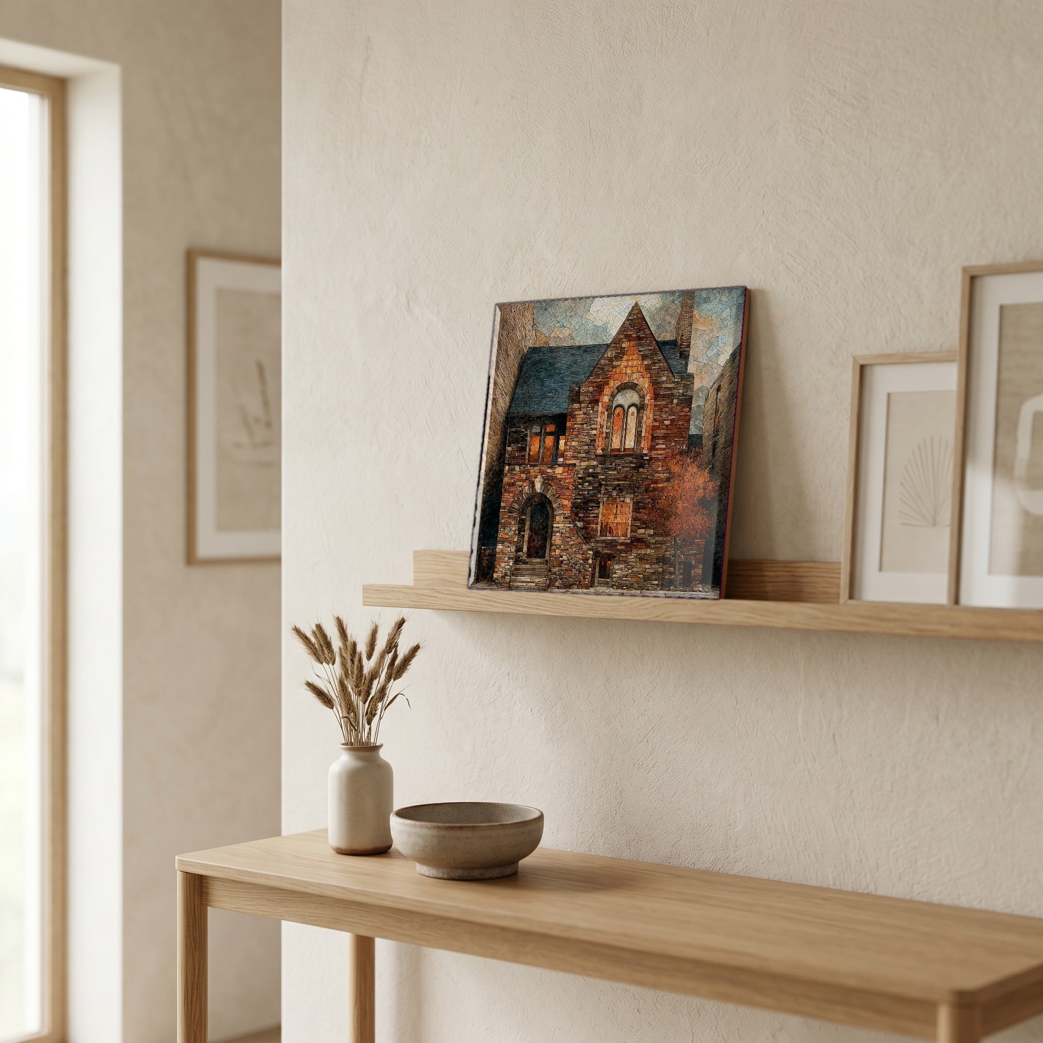 In the entryway, first thing you see.