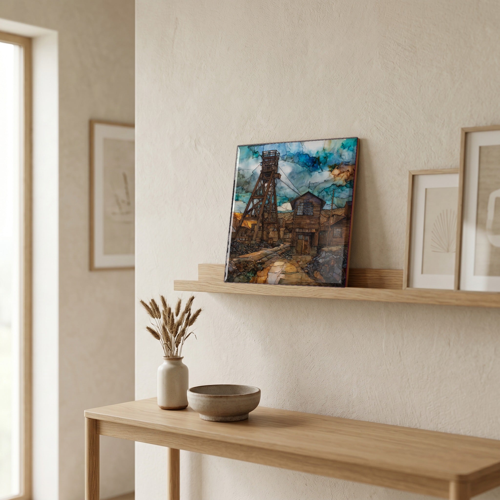 In the entryway, first thing you see.