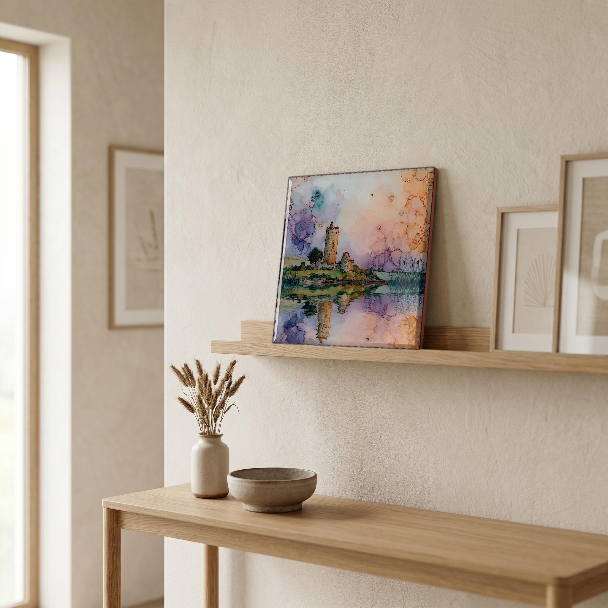 On a picture ledge, where the light comes in.