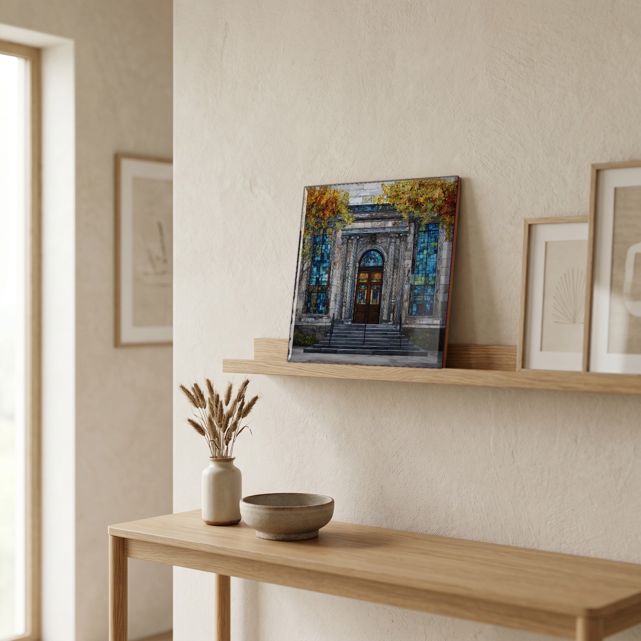 In the entryway, first thing you see.