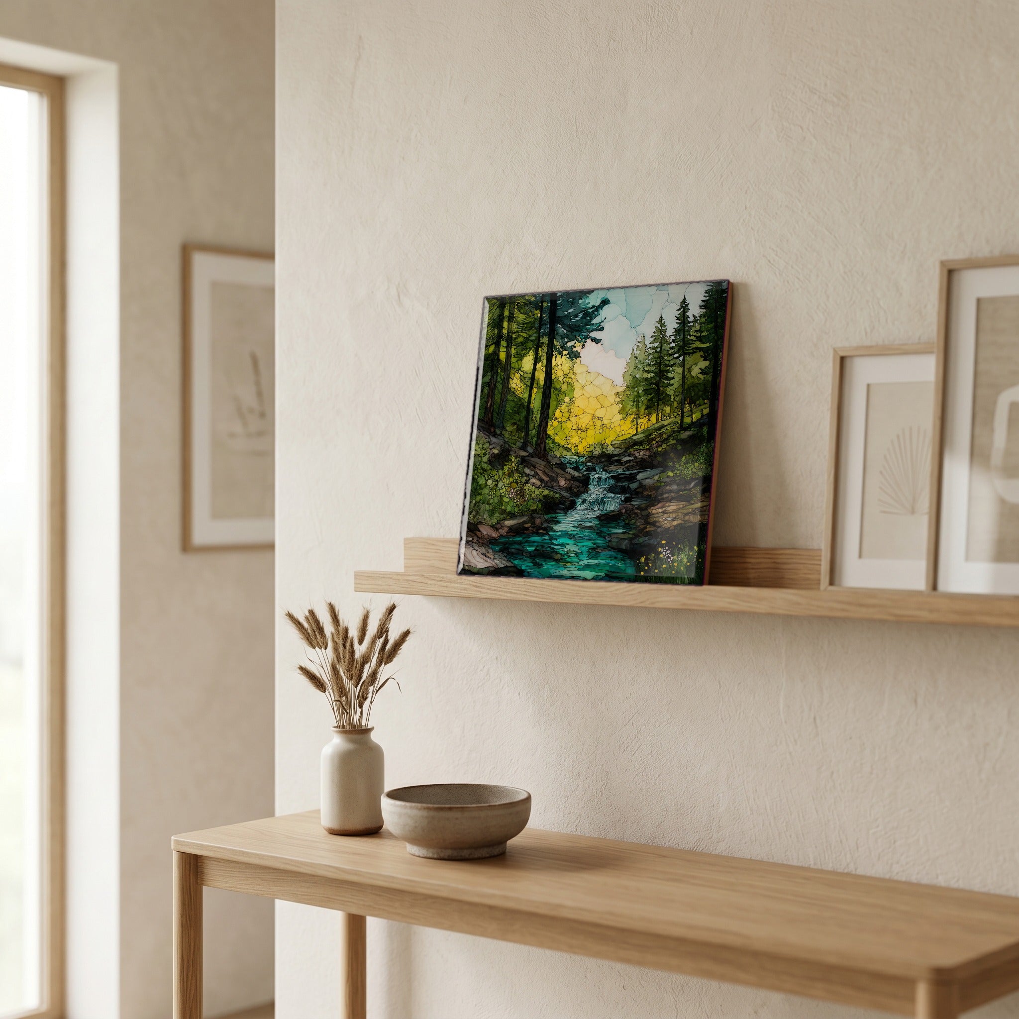 In the entryway, first thing you see.