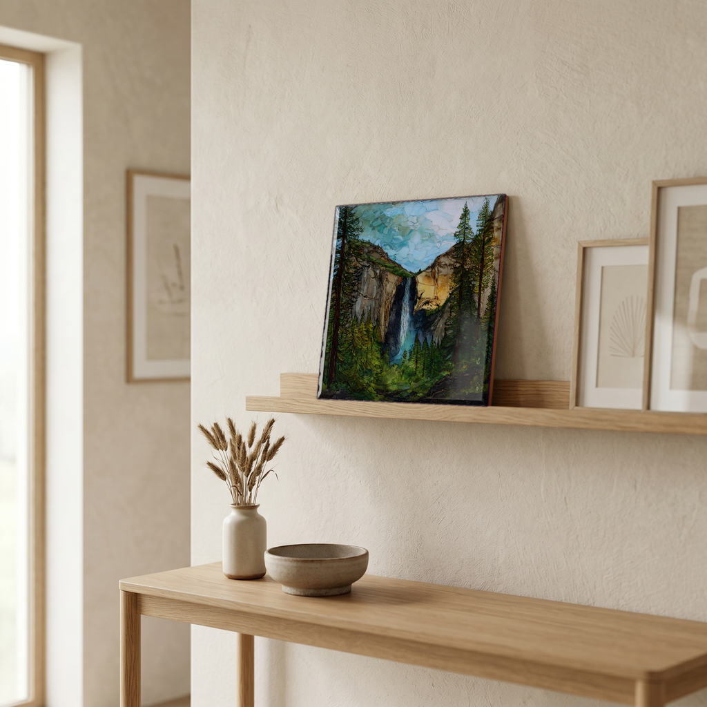 On a picture ledge, where the light comes in.