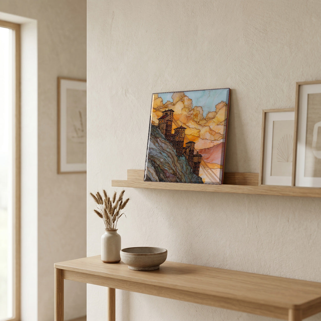 On a picture ledge, where the light comes in.