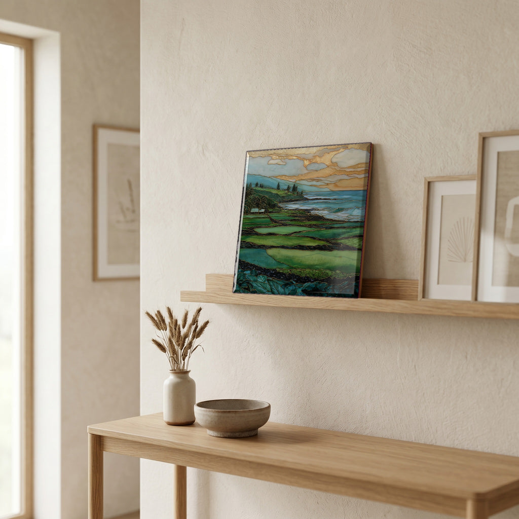 On a picture ledge, where the light comes in.