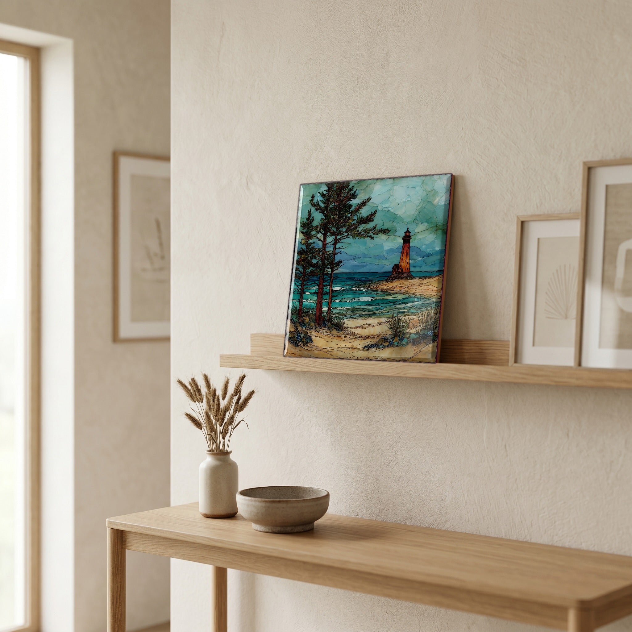 In the entryway, first thing you see.