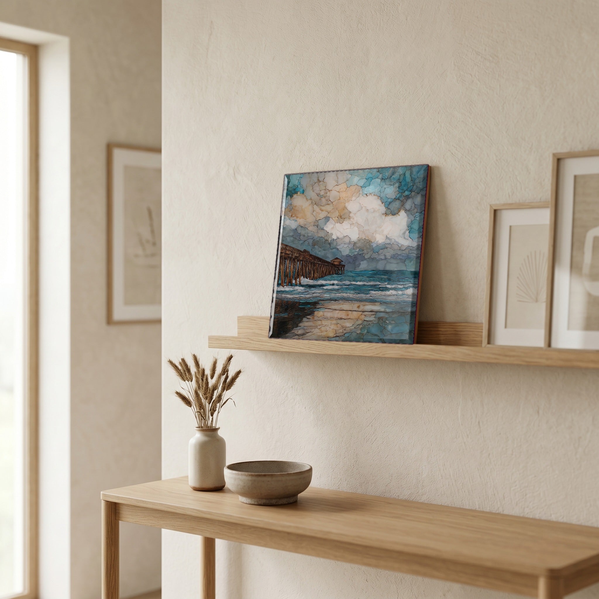 In the entryway, first thing you see.