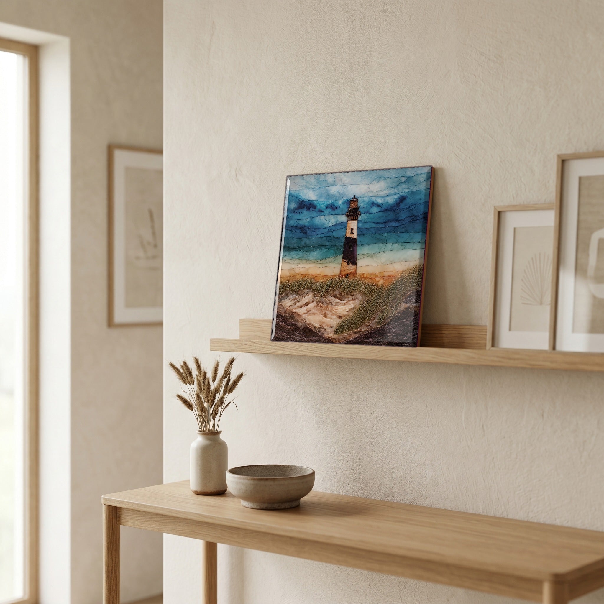 In the entryway, first thing you see.