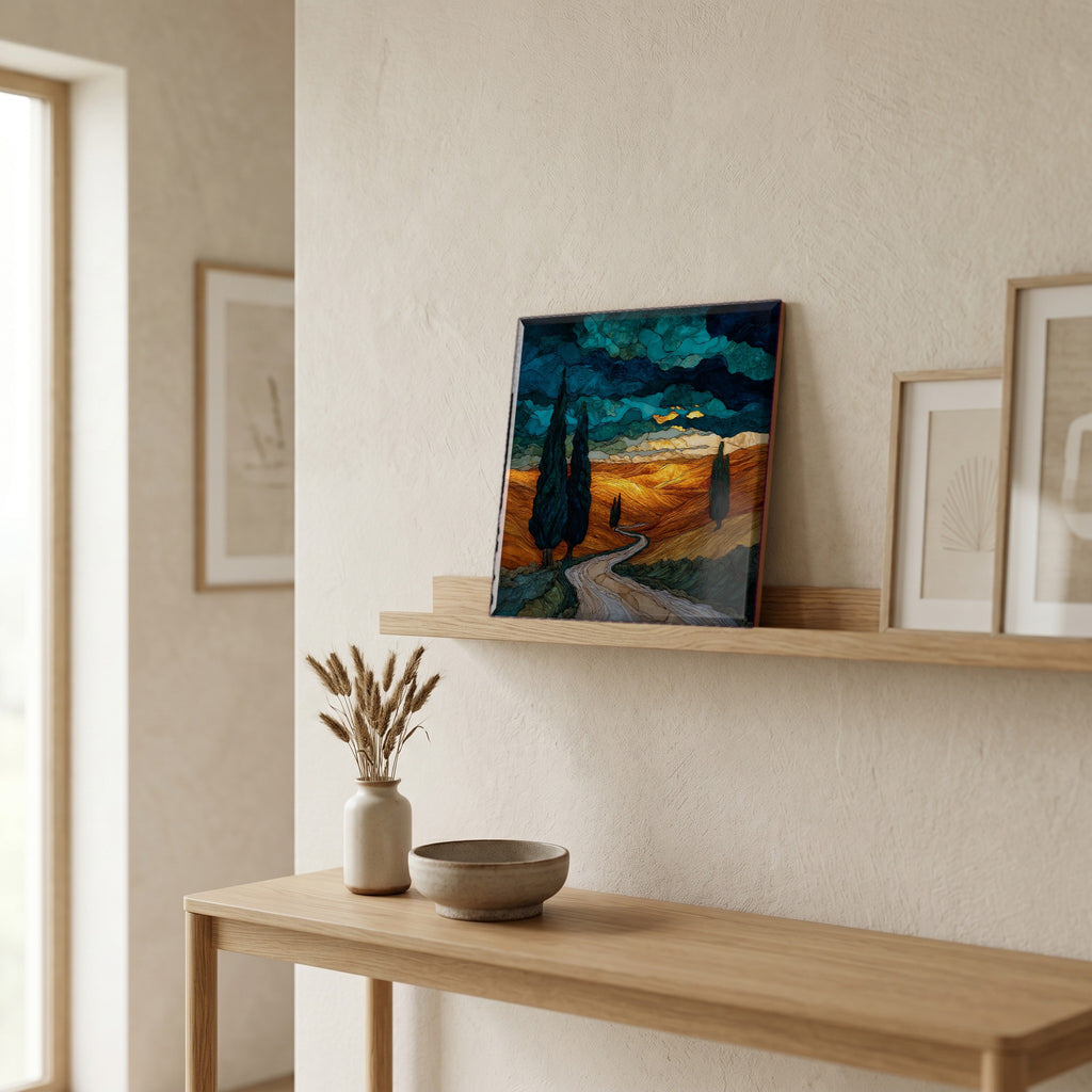 On a picture ledge, where the light comes in.