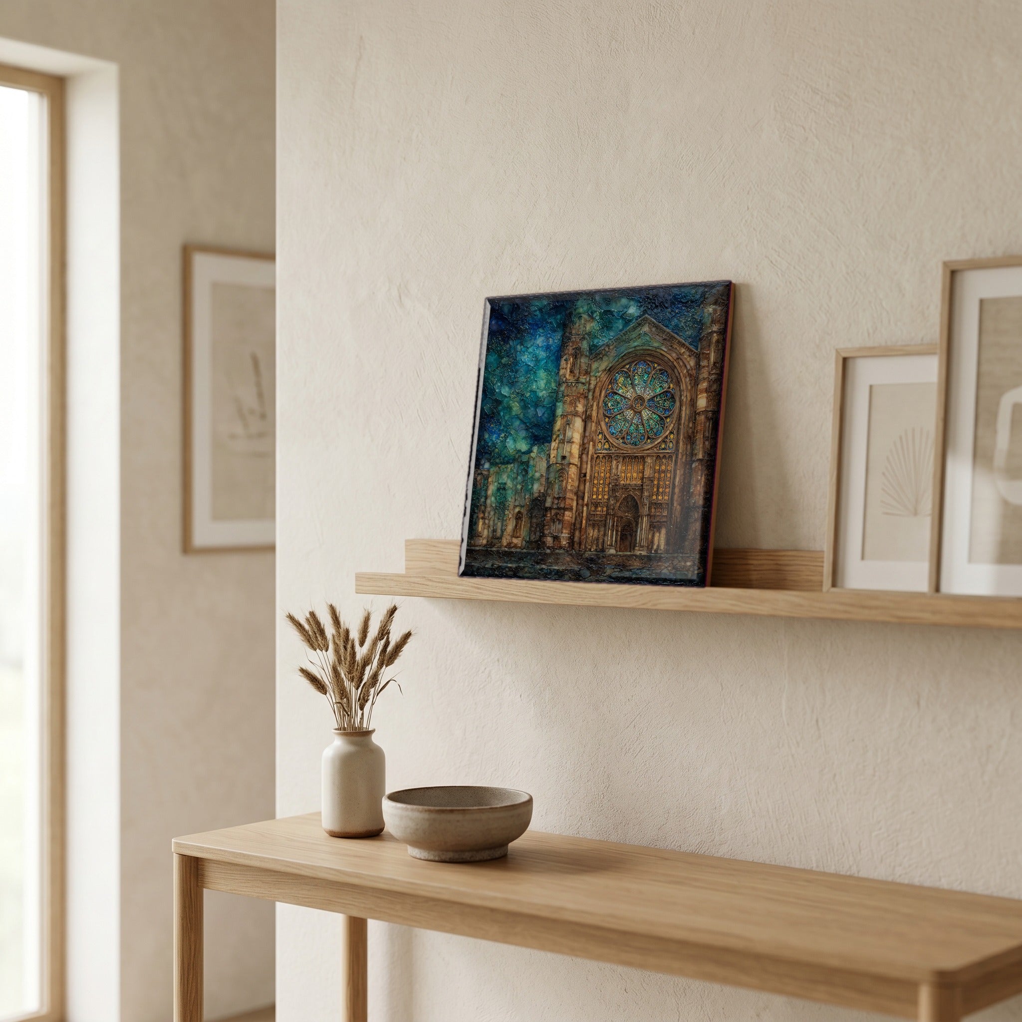 In the entryway, first thing you see.