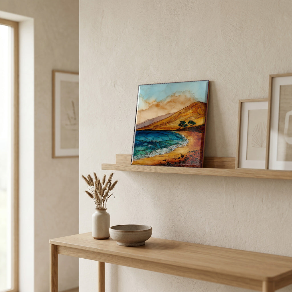 On a picture ledge, where the light comes in.