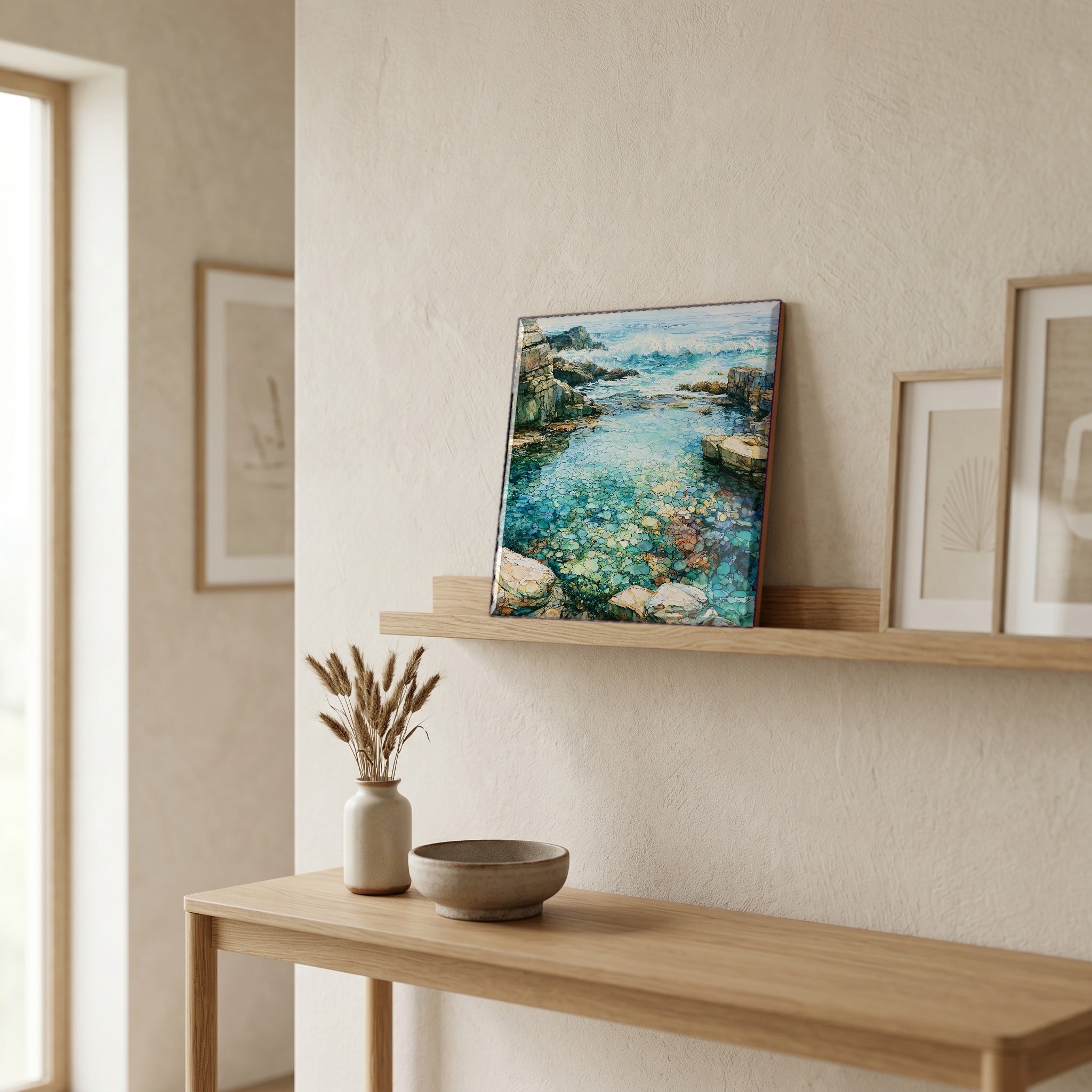 In the entryway, first thing you see.