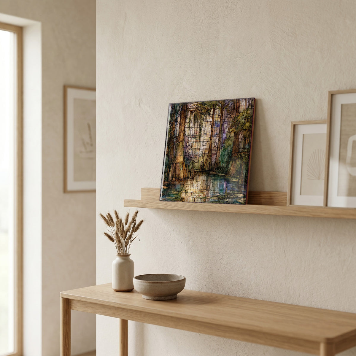 In the entryway, first thing you see.