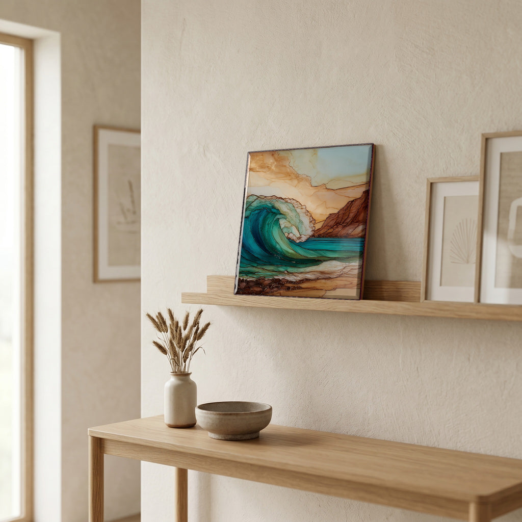 On a picture ledge, where the light comes in.