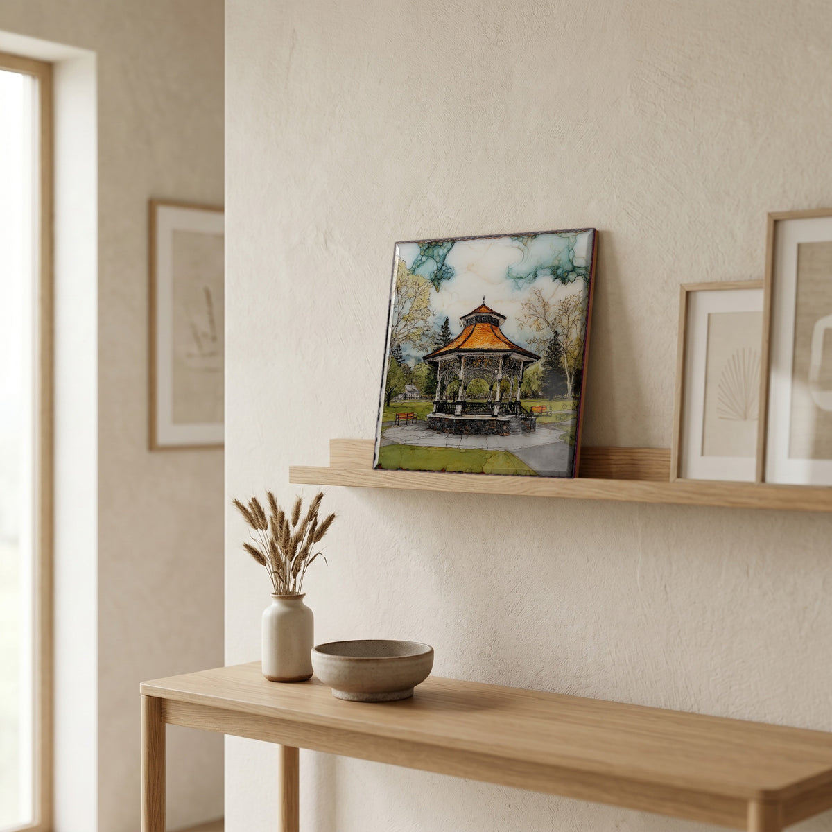 In the entryway, first thing you see.