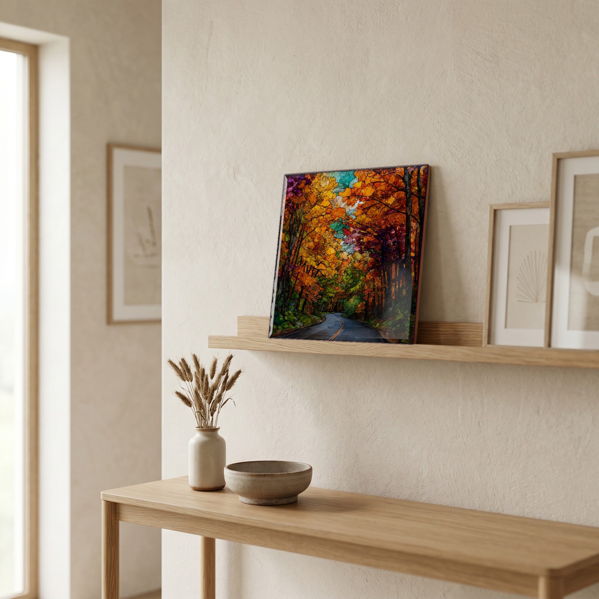 In the entryway, first thing you see.