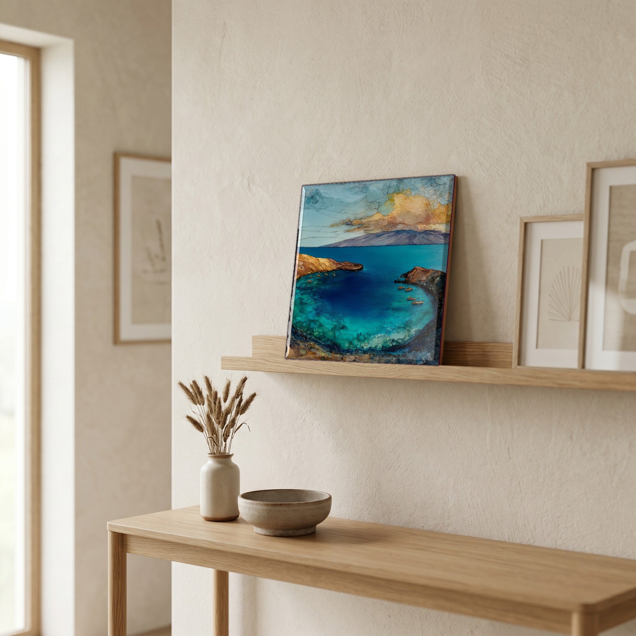 On a picture ledge, where the light comes in.