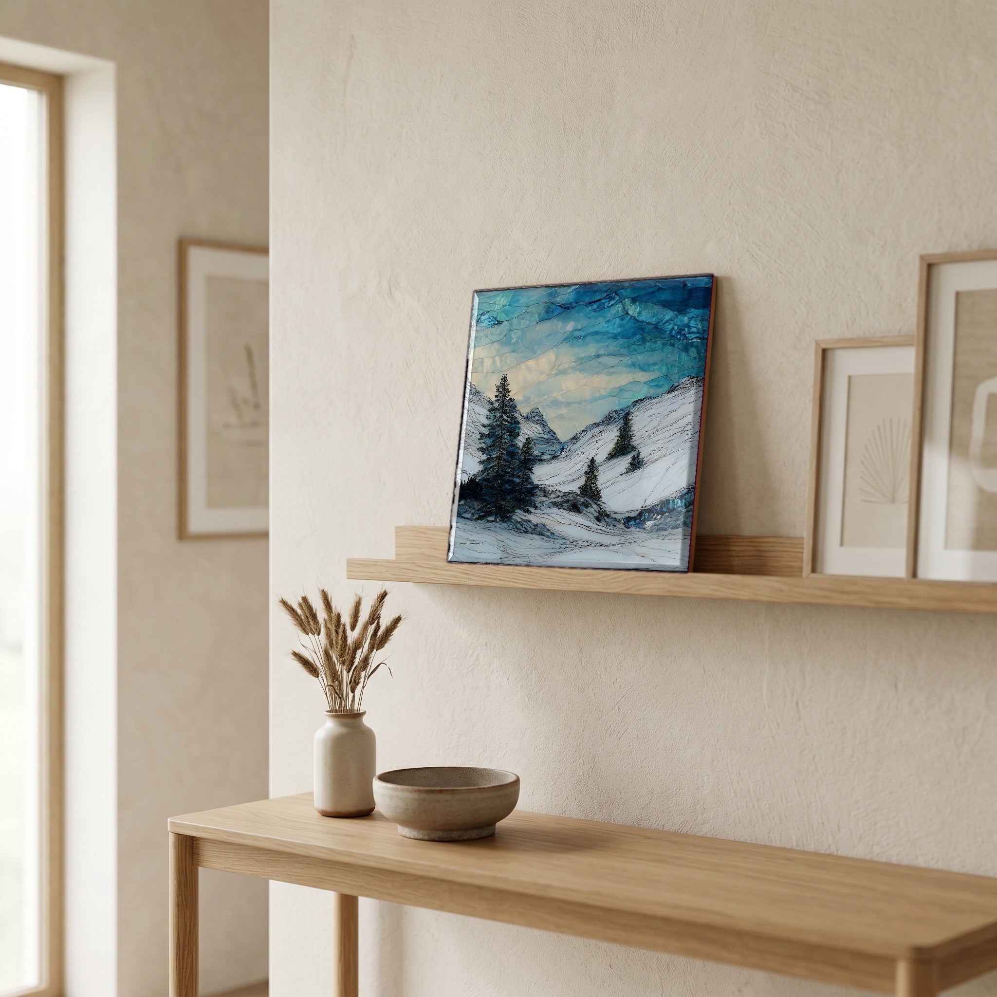 In the entryway, first thing you see.
