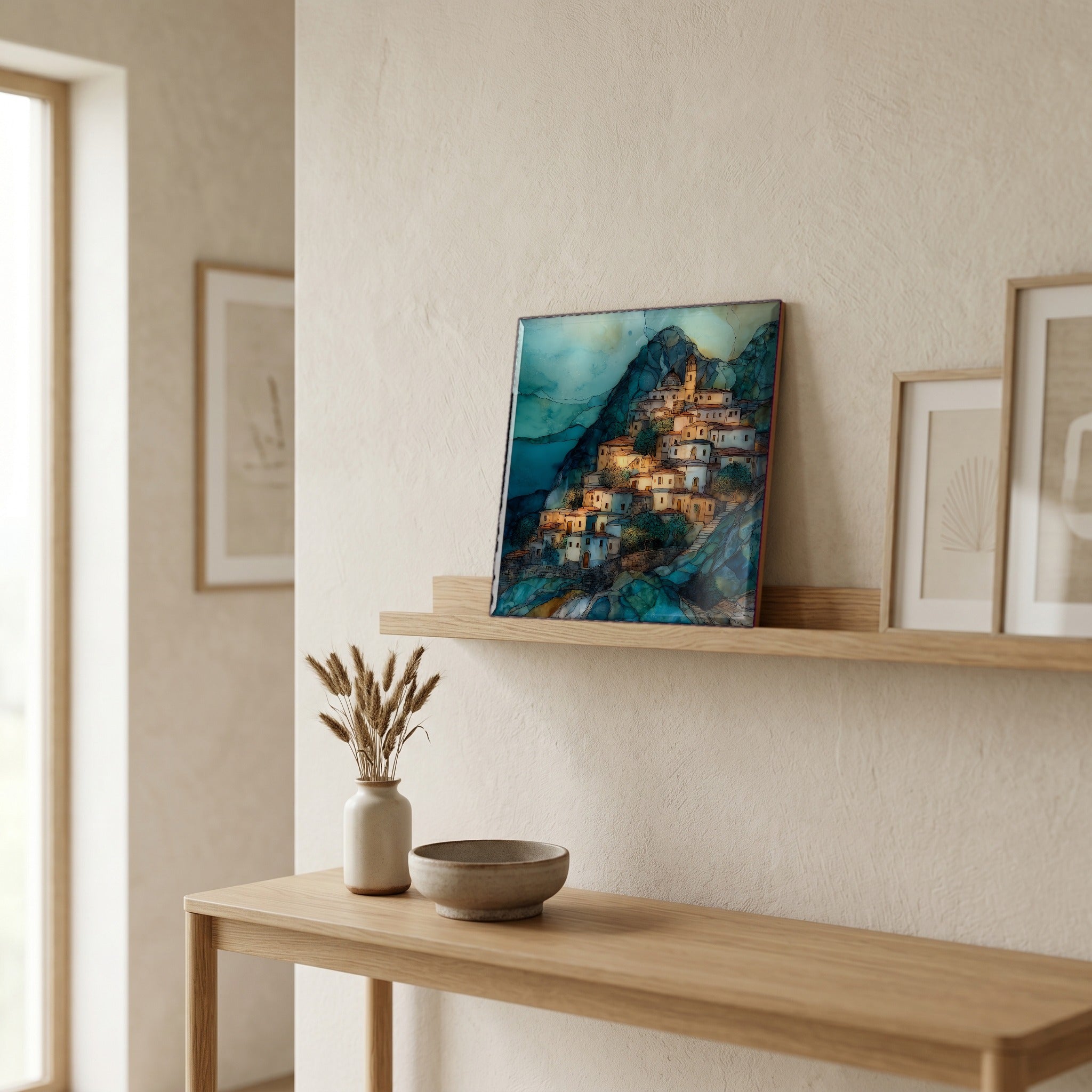 In the entryway, first thing you see.