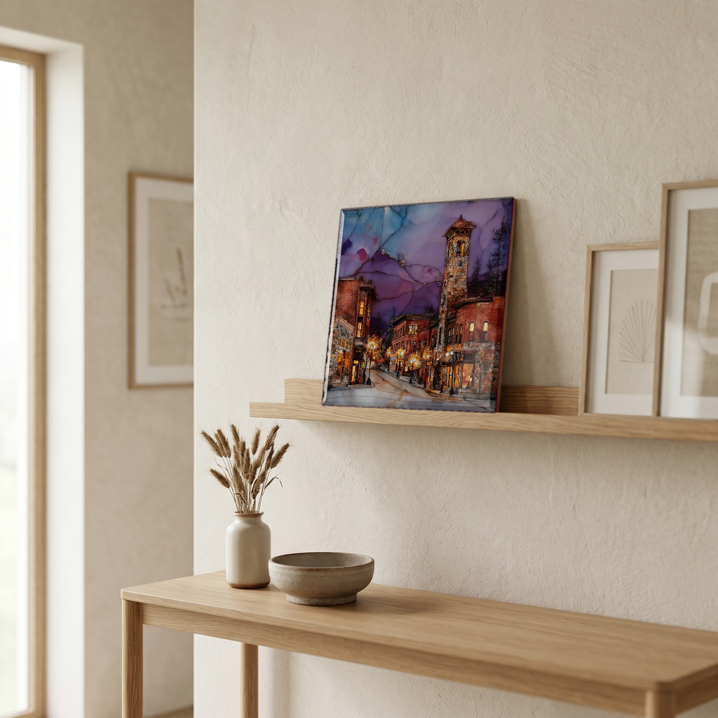 On a picture ledge, where the light comes in.