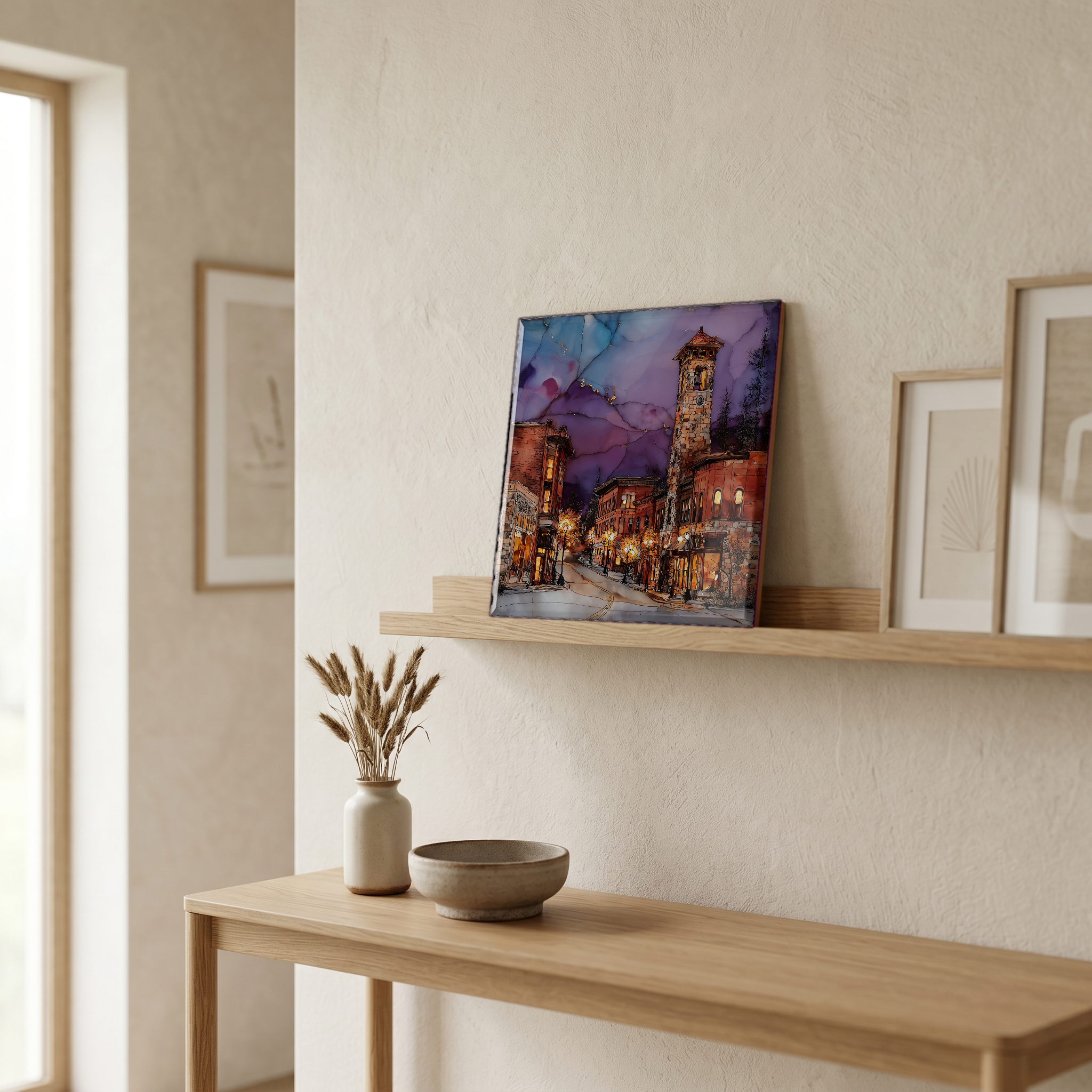 On a picture ledge, where the light comes in.