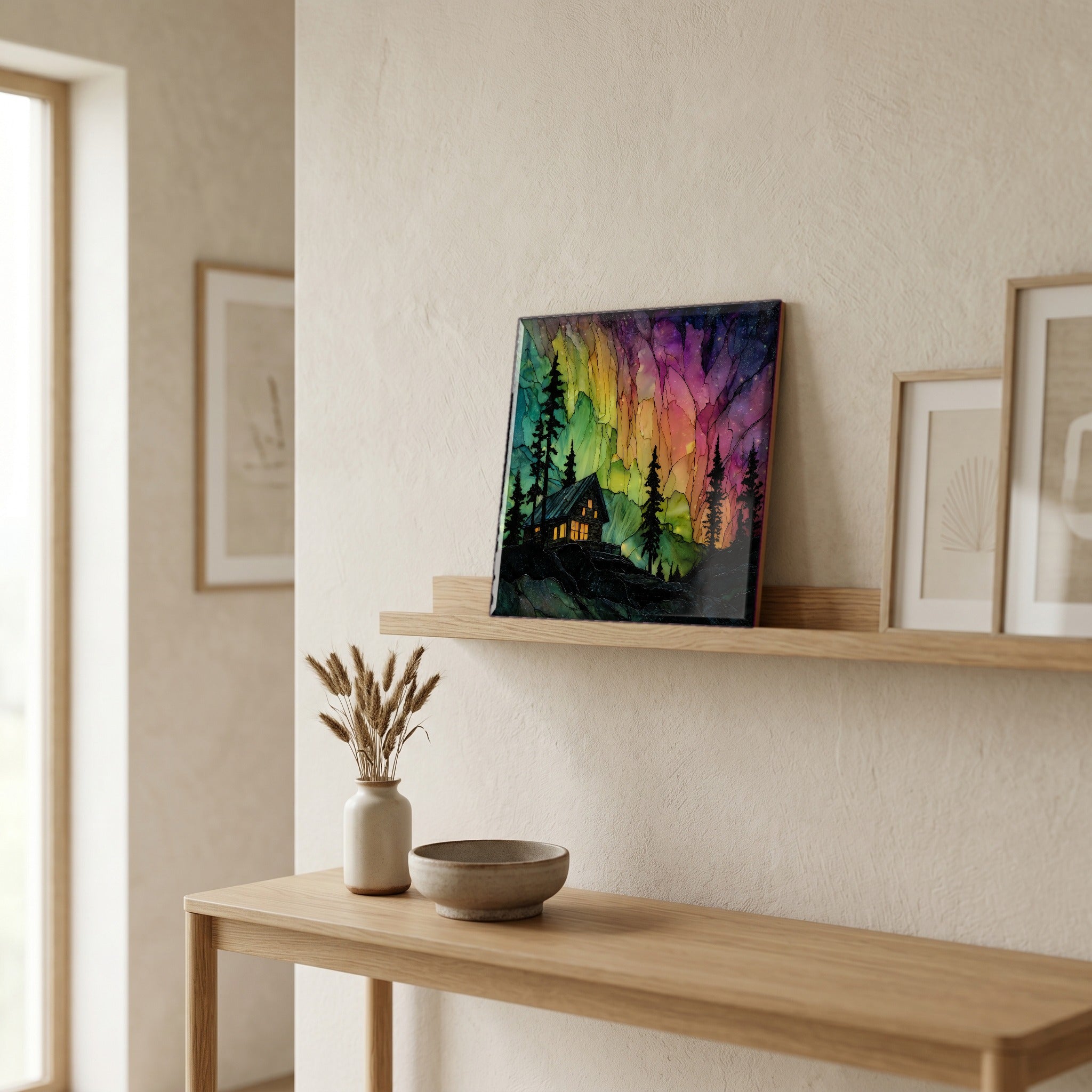 In the entryway, first thing you see.