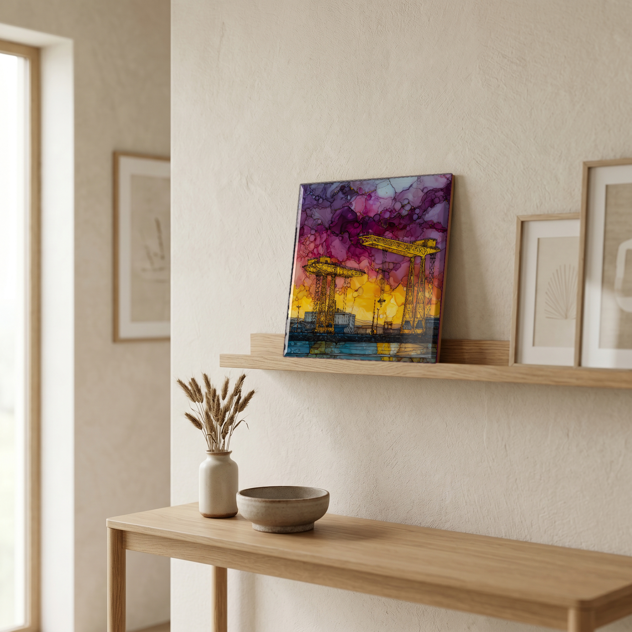 On a picture ledge, where the light comes in.