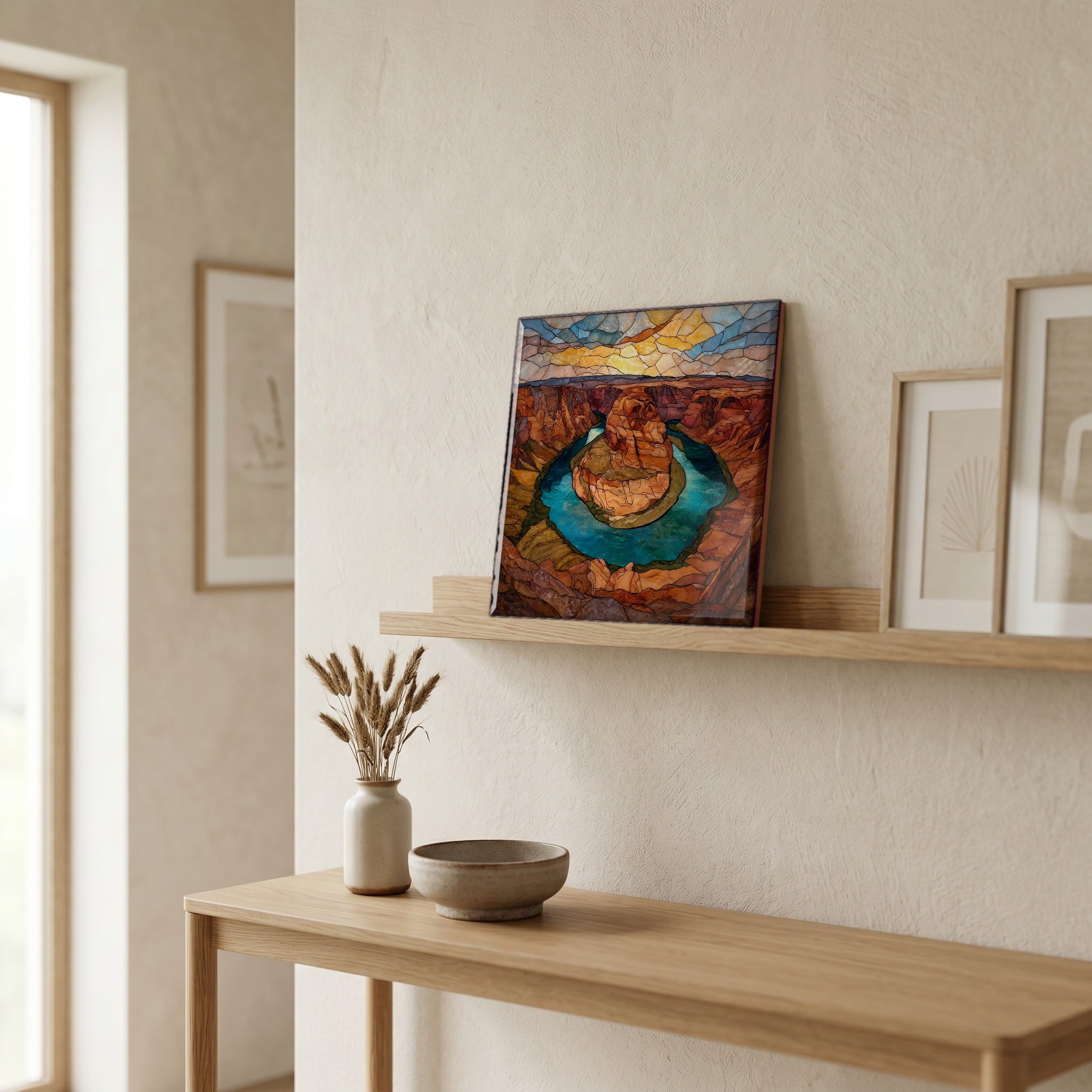 In the entryway, first thing you see.